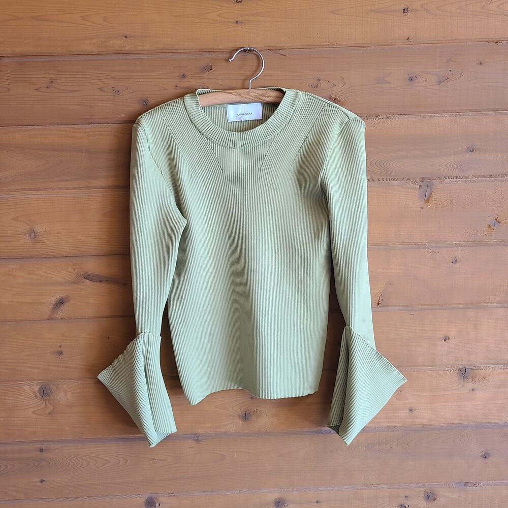 Akiranaka Sweater Top Erin Blouse Cuffed Panel Knit Green 2 Ribbed Designer Chic - Picture 2 of 6